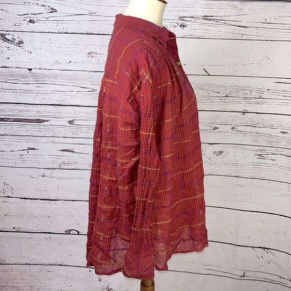 Free People Break My Stride Button Down Plaid Long Sleeve Top - Picture 5 of 7